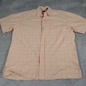 Izod Shirt Men L Orange Blue Check Office Dad Nerd Evening Summer Short Sleeve